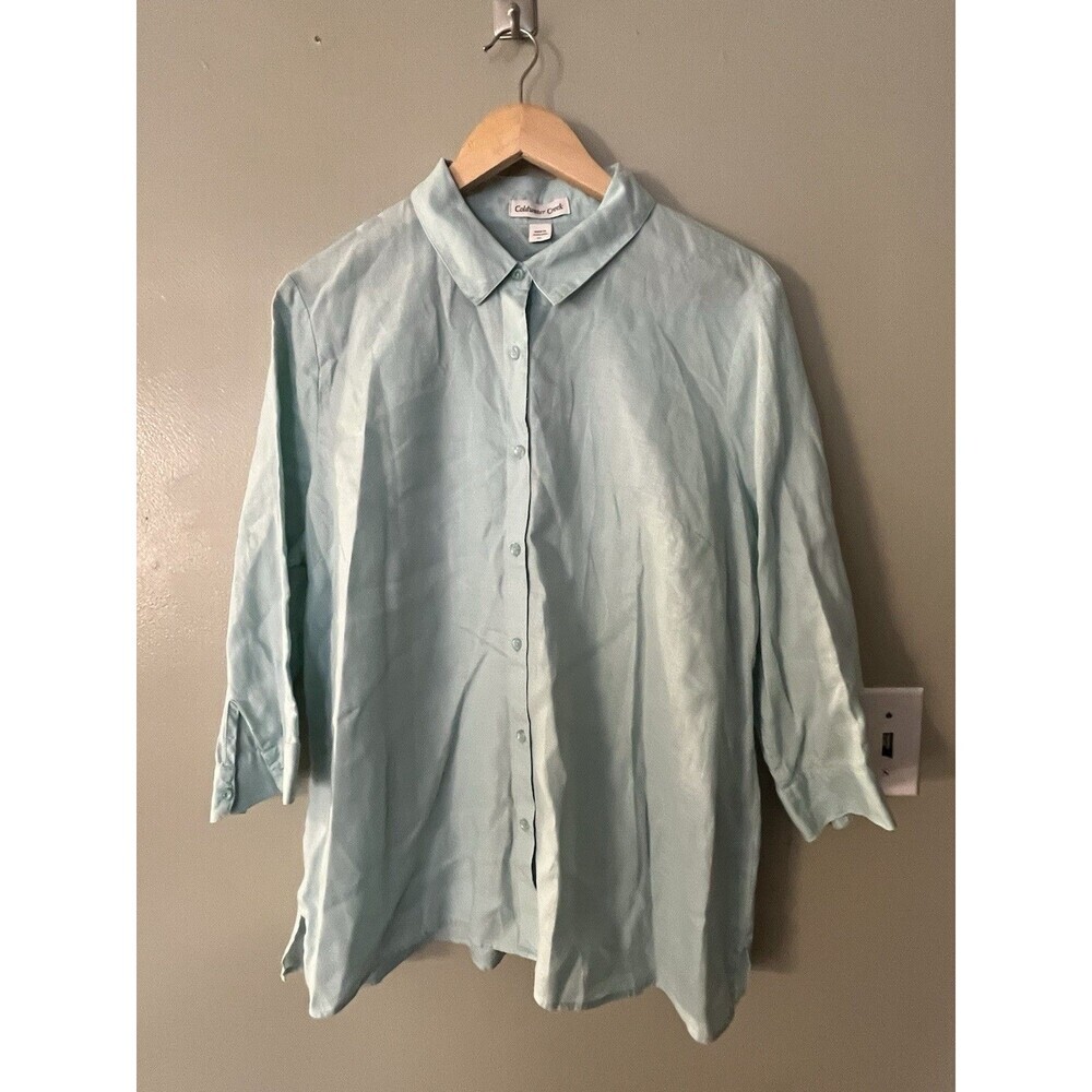 Coldwater Creek 100% Linen Baby Blue Button Down Shirt Size XL